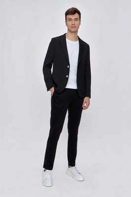 Morven Erkek Siyah Miami Örme Slim Fit Dar Kesim Spor Takım Elbise