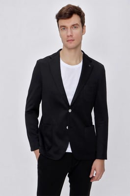 Morven Erkek Siyah Miami Örme Slim Fit Dar Kesim Spor Takım Elbise