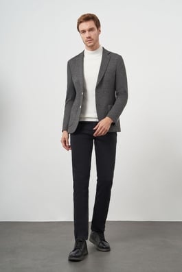 Morven Erkek Siyah Örme Slim Fit Torba Cep Mono Yaka Spor Ceket