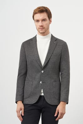Morven Erkek Siyah Örme Slim Fit Torba Cep Mono Yaka Spor Ceket