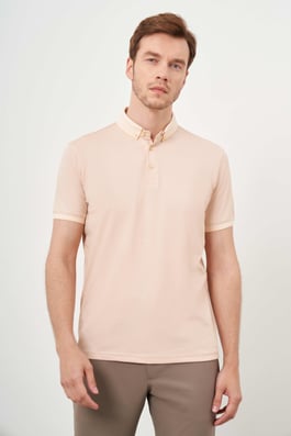 Morven Erkek Somon Trend Merserize Düz Düğmeli Yaka Dynamic Fit T-Shirt