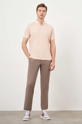 Morven Erkek Somon Trend Merserize Düz Düğmeli Yaka Dynamic Fit T-Shirt