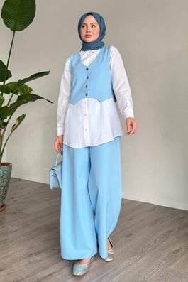 Yelekli Üçlü Takım Bebek Mavisi