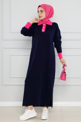 Knitwear Dress-Dark bleu color 