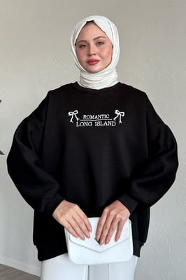 Fiyonk Yazı İşleme Siyah Sweat