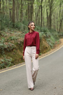 Geniş Paça Kumaş Pantolon-Taş