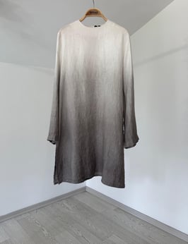 6041 Degradeli Uzun Kollu Keten Tunik-Bej