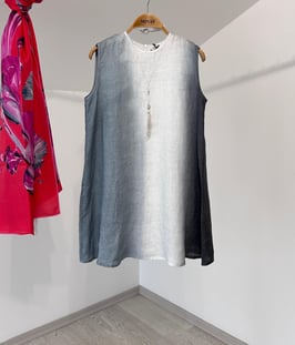 6043 Degradeli Kolsuz Keten Tunik-Gri