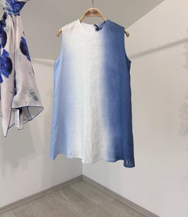 6043 Degradeli Kolsuz Keten Tunik-Mavi
