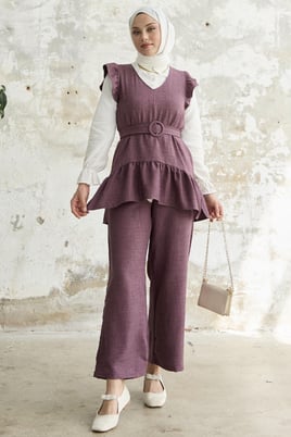 Triple Frilled Shoulder Plum Set
