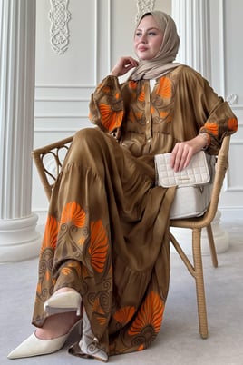 Patlı Buğulu Camel Salaş Elbise