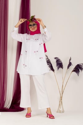 Bead Embroidered Tunic-White