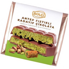 Bolçi Antep Fıstıklı Kadayıf Dolgulu Sütlü Dubai Çikolatası 100 Gr görseli.