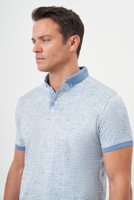 Morven Erkek A. MAVİ Trend Merserize Jakar Desen Düğmeli Yaka Dynamic Fit T-Shirt