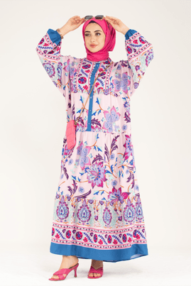 Alaçatı Viscose Dress -Pink Blue