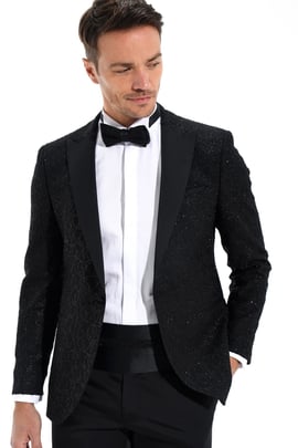 Morven Erkek Siyah Slim Fit Jakarlı Smokin