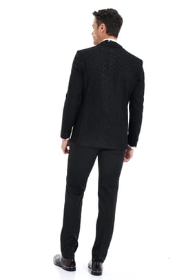 Morven Erkek Siyah Slim Fit Jakarlı Smokin