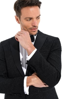  Morven Erkek Siyah Slim Fit Jakarlı Smokin