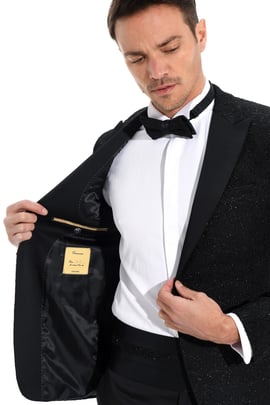  Morven Erkek Siyah Slim Fit Jakarlı Smokin
