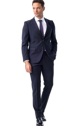 Erkek Lacivert Basic Düz Slim Fit Dar Kesim Çift Yırtmaç Takım Elbise