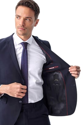 Erkek Lacivert Basic Düz Slim Fit Dar Kesim Çift Yırtmaç Takım Elbise