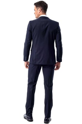 Erkek Lacivert Basic Düz Slim Fit Dar Kesim Çift Yırtmaç Takım Elbise