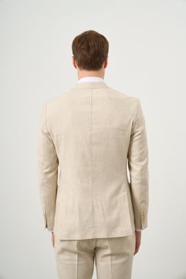 Morven Erkek Bej Keten Trend Kruvaze Slim Fit Sivri Yaka Takım Elbise