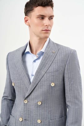 Morven Erkek Lacivert Keten Trend Kruvaze Slim Fit Sivri Yaka Takım Elbise