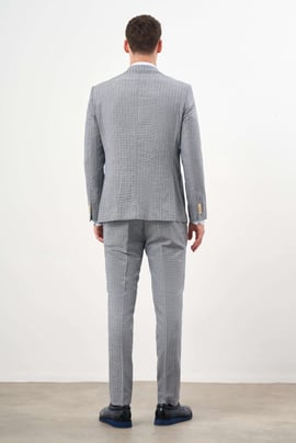 Morven Erkek Lacivert Keten Trend Kruvaze Slim Fit Sivri Yaka Takım Elbise