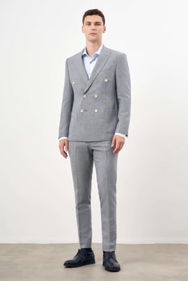 Morven Erkek Lacivert Keten Trend Kruvaze Slim Fit Sivri Yaka Takım Elbise