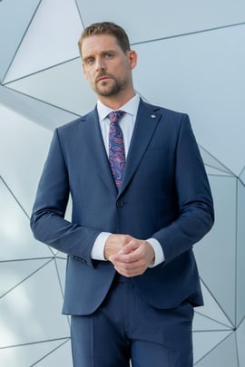 Morven Erkek Lacivert Yünlü Platinium Ekoseli Slim Fit Mono Yaka Takım Elbise