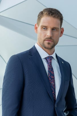 Morven Erkek Lacivert Yünlü Platinium Ekoseli Slim Fit Mono Yaka Takım Elbise