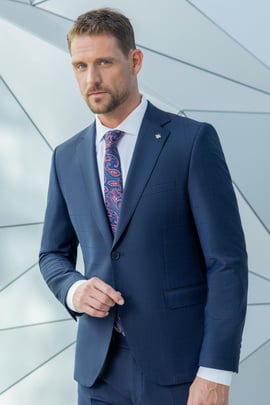 Morven Erkek Lacivert Yünlü Platinium Ekoseli Slim Fit Mono Yaka Takım Elbise