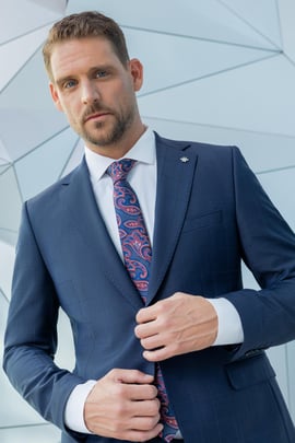 Morven Erkek Lacivert Yünlü Platinium Ekoseli Slim Fit Mono Yaka Takım Elbise