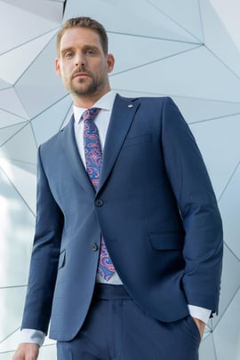 Morven Erkek Lacivert Yünlü Platinium Ekoseli Slim Fit Mono Yaka Takım Elbise