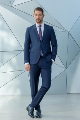 Morven Erkek Lacivert Yünlü Platinium Ekoseli Slim Fit Mono Yaka Takım Elbise