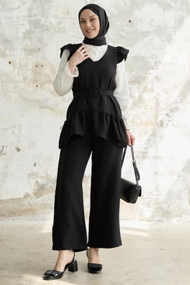 Triple Frilled Shoulder Black Set