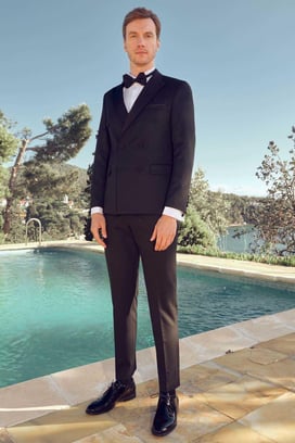 Morven Erkek Siyah Poliviskon Ceromonia Kruvaze Slim Fit Sivri Çıkma Yaka Damatlık