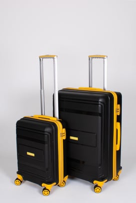 Travel Polo 2'li Valiz Seti (Küçük Büyük) Kırılmaz Siyah Sarı 1017