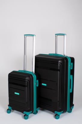Travel Polo 2'li Valiz Seti (Küçük Büyük) Kırılmaz Siyah Cam Göbeği 1017
