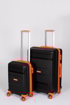 Travel Polo 2'li Valiz Seti (Küçük Büyük) Kırılmaz Siyah Oranj Turuncu 1017