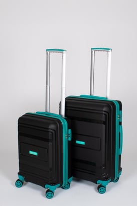 Travel Polo 2'li Valiz Seti (Küçük Orta) Kırılmaz Siyah Cam Göbeği 1017