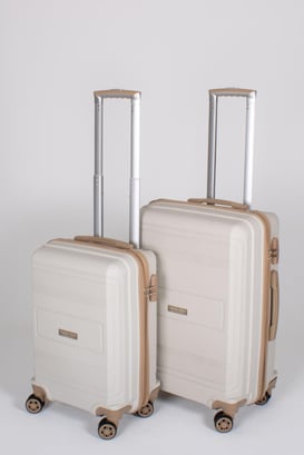 Travel Polo 2'li Valiz Seti (Küçük Orta) Kırılmaz Krem Vizon 1017