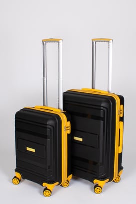 Travel Polo 2'li Valiz Seti (Küçük Orta) Kırılmaz Siyah Sarı 1017