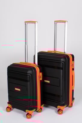Travel Polo 2'li Valiz Seti (Küçük Orta) Kırılmaz Siyah Oranj Turuncu 1017