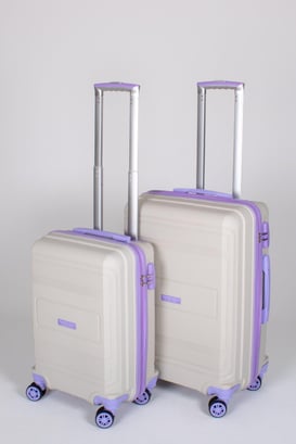 Travel Polo 2'li Valiz Seti (Küçük Orta) Kırılmaz Krem Lila 1017