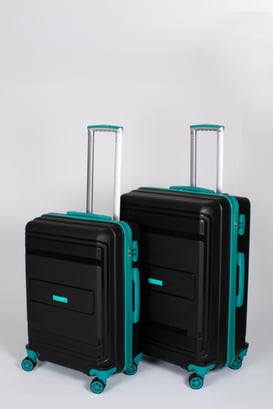 Travel Polo 2'li Valiz Seti (Orta Büyük) Kırılmaz Siyah Cam Göbeği 1017