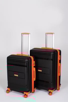 Travel Polo 2'li Valiz Seti (Orta Büyük) Kırılmaz Siyah Oranj Turuncu 1017