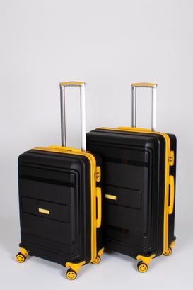 Travel Polo 2'li Valiz Seti (Orta Büyük) Kırılmaz Siyah Sarı 1017