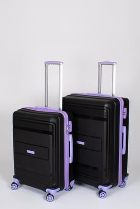 Travel Polo 2'li Valiz Seti (Orta Büyük) Kırılmaz Siyah Lila 1017